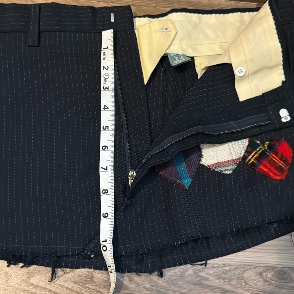 Urban Renewal Mini Pinstripe Navy Heart Patches Pockets Upcycled Zip Up Skirt L - Picture 10 of 13